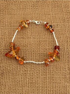 Vintage Sterling Silver Amber Bracelet PRETTY 🔥